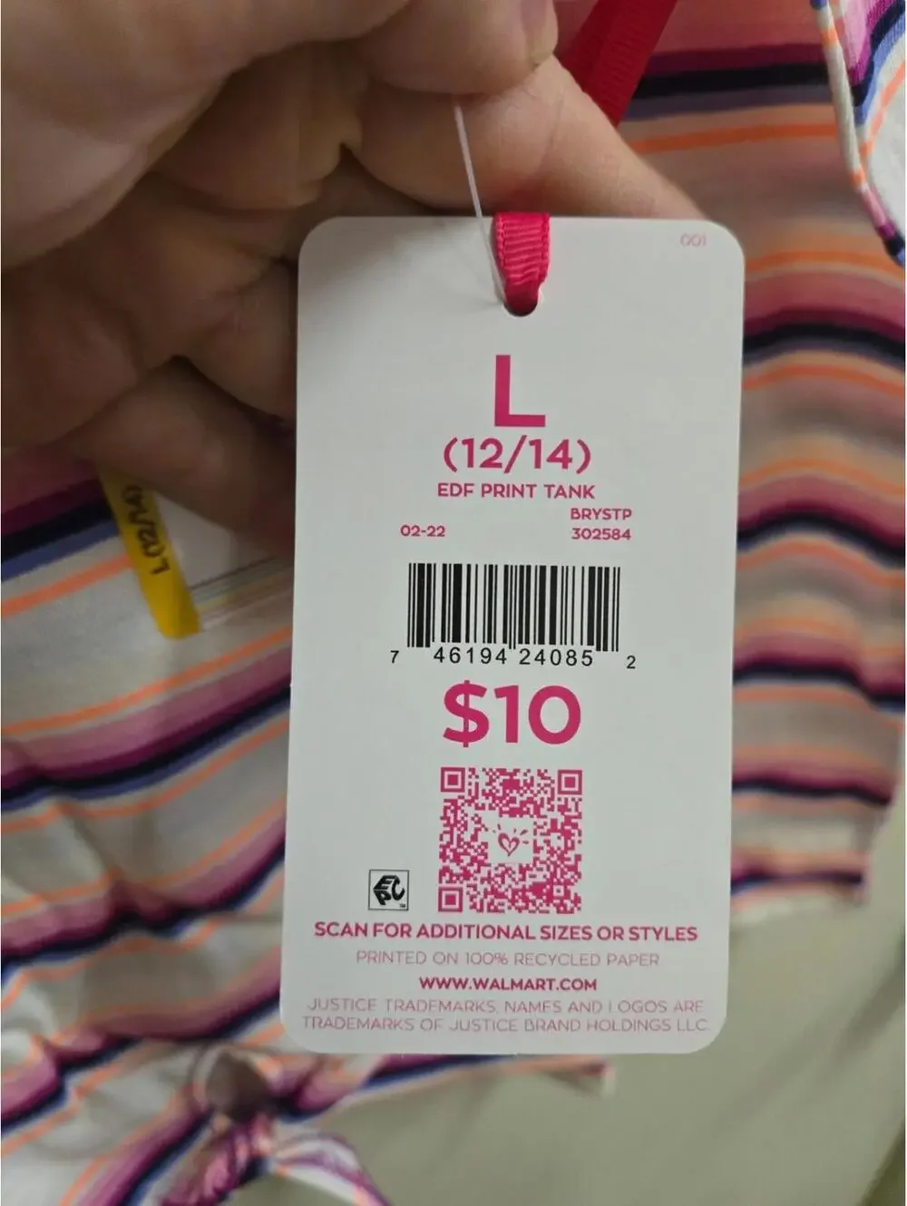 NWT girls 12/14 striped Justice Tank Top
